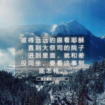 Picture 05 - 马 太 福 音 26:58 CUVS - 彼 得 远 远 的 跟 着 耶 稣 ， 直 到 - Bible Verse Picture