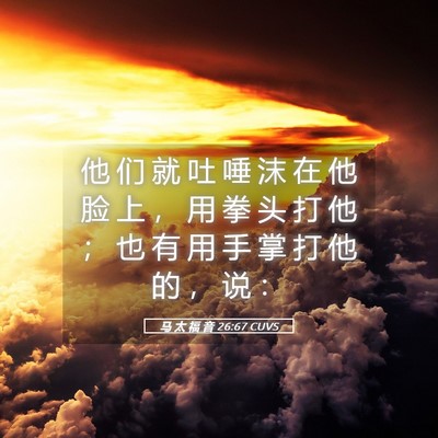 Picture 05 - 马 太 福 音 26:67 CUVS - 他 们 就 吐 唾 沫 在 他 脸 上 ， 用 - Bible Verse Picture
