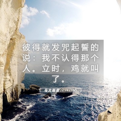 Picture 05 - 马 太 福 音 26:74 CUVS - 彼 得 就 发 咒 起 誓 的 说 ： 我 不 - Bible Verse Picture