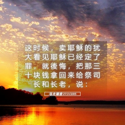 Picture 05 - 马 太 福 音 27:3 CUVS - 这 时 候 ， 卖 耶 稣 的 犹 大 看 见 - Bible Verse Picture