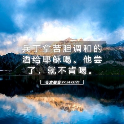 Picture 05 - 马 太 福 音 27:34 CUVS - 兵 丁 拿 苦 胆 调 和 的 酒 给 耶 稣 - Bible Verse Picture