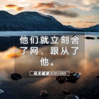 Picture 05 - 马 太 福 音 4:20 CUVS - 他 们 就 立 刻 舍 了 网 ， 跟 从 了 - Bible Verse Picture