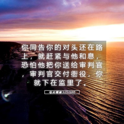 Picture 05 - 马 太 福 音 5:25 CUVS - 你 同 告 你 的 对 头 还 在 路 上 ， - Bible Verse Picture