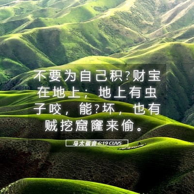 Picture 05 - 马 太 福 音 6:19 CUVS - 不 要 为 自 己 积 ? 财 宝 在 地 上 ； - Bible Verse Picture