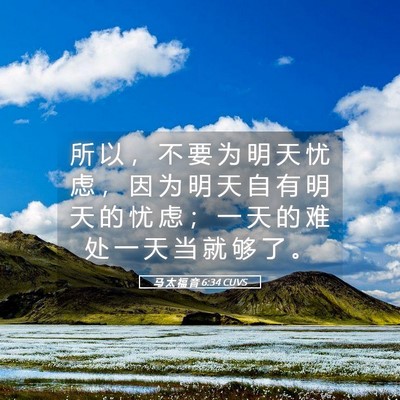 Picture 05 - 马 太 福 音 6:34 CUVS - 所 以 ， 不 要 为 明 天 忧 虑 ， 因 - Bible Verse Picture