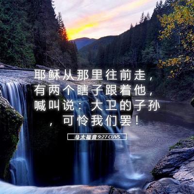 Picture 05 - 马 太 福 音 9:27 CUVS - 耶 稣 从 那 里 往 前 走 ， 有 两 个 - Bible Verse Picture