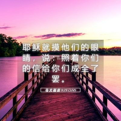 Picture 05 - 马 太 福 音 9:29 CUVS - 耶 稣 就 摸 他 们 的 眼 睛 ， 说 ： - Bible Verse Picture