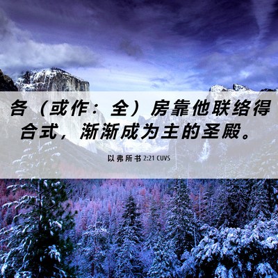 Picture 06 - 以 弗 所 书 2:21 CUVS - 各 （ 或 作 ： 全 ） 房 靠 他 联 络 - Bible Verse Picture