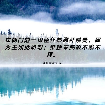 Picture 06 - 以 斯 帖 记 3:2 CUVS - 在 朝 门 的 一 切 臣 仆 都 跪 拜 哈 - Bible Verse Picture