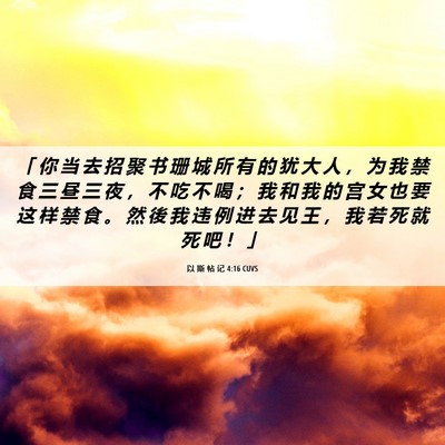 Picture 06 - 以 斯 帖 记 4:16 CUVS - 「 你 当 去 招 聚 书 珊 城 所 有 的 - Bible Verse Picture