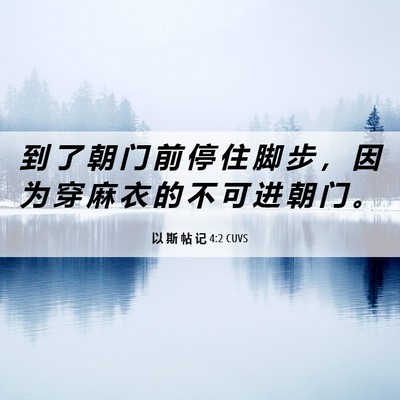 Picture 06 - 以 斯 帖 记 4:2 CUVS - 到 了 朝 门 前 停 住 脚 步 ， 因 为 - Bible Verse Picture