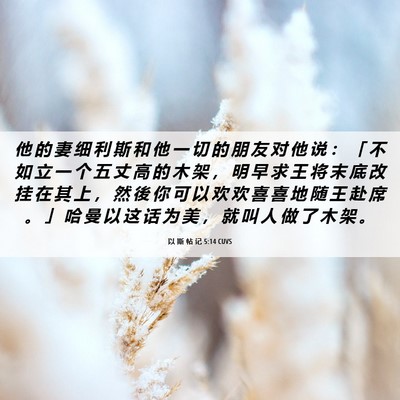 Picture 06 - 以 斯 帖 记 5:14 CUVS - 他 的 妻 细 利 斯 和 他 一 切 的 朋 - Bible Verse Picture