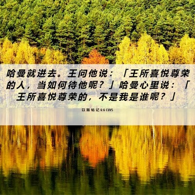 Picture 06 - 以 斯 帖 记 6:6 CUVS - 哈 曼 就 进 去 。 王 问 他 说 ： 「 - Bible Verse Picture