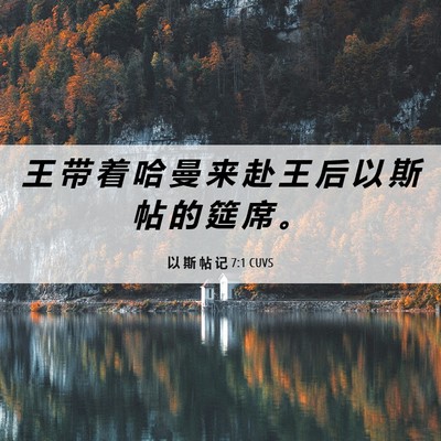Picture 06 - 以 斯 帖 记 7:1 CUVS - 王 带 着 哈 曼 来 赴 王 后 以 斯 帖 - Bible Verse Picture