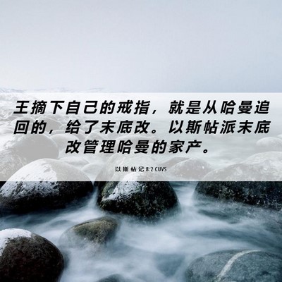 Picture 06 - 以 斯 帖 记 8:2 CUVS - 王 摘 下 自 己 的 戒 指 ， 就 是 从 - Bible Verse Picture