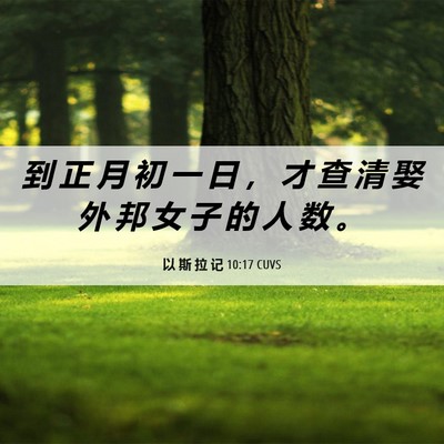 Picture 06 - 以 斯 拉 记 10:17 CUVS - 到 正 月 初 一 日 ， 才 查 清 娶 外 - Bible Verse Picture