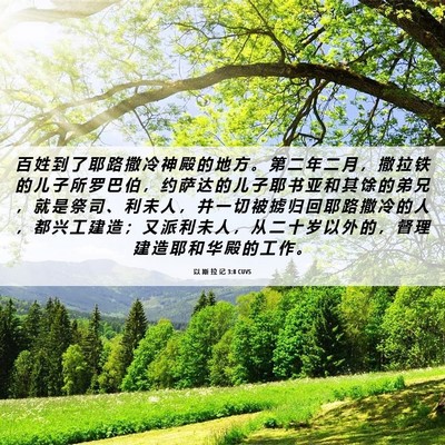 Picture 06 - 以 斯 拉 记 3:8 CUVS - 百 姓 到 了 耶 路 撒 冷 神 殿 的 地 - Bible Verse Picture
