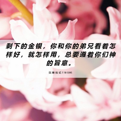 Picture 06 - 以 斯 拉 记 7:18 CUVS - 剩 下 的 金 银 ， 你 和 你 的 弟 兄 - Bible Verse Picture