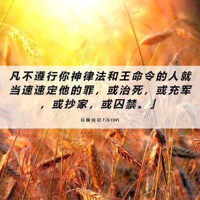 Picture 06 - 以 斯 拉 记 7:26 CUVS - 凡 不 遵 行 你 神 律 法 和 王 命 令 - Bible Verse Picture