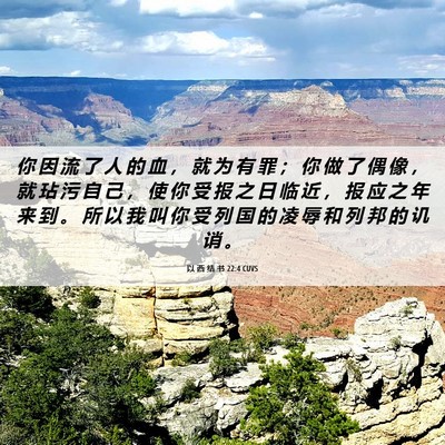 Picture 06 - 以 西 结 书 22:4 CUVS - 你 因 流 了 人 的 血 ， 就 为 有 罪 - Bible Verse Picture