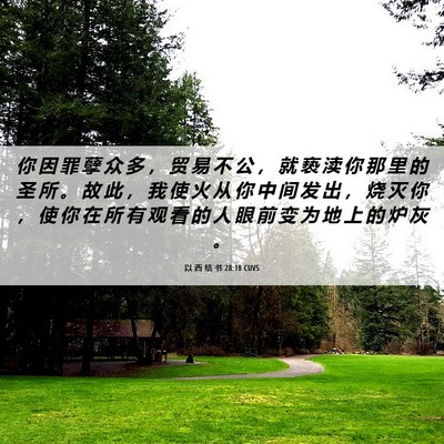 Picture 06 - 以 西 结 书 28:18 CUVS - 你 因 罪 孽 众 多 ， 贸 易 不 公 ， - Bible Verse Picture