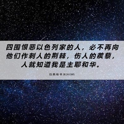 Picture 06 - 以 西 结 书 28:24 CUVS - 四 围 恨 恶 以 色 列 家 的 人 ， 必 - Bible Verse Picture