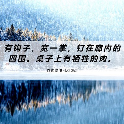 Picture 06 - 以 西 结 书 40:43 CUVS - 有 钩 子 ， 宽 一 掌 ， 钉 在 廊 内 - Bible Verse Picture