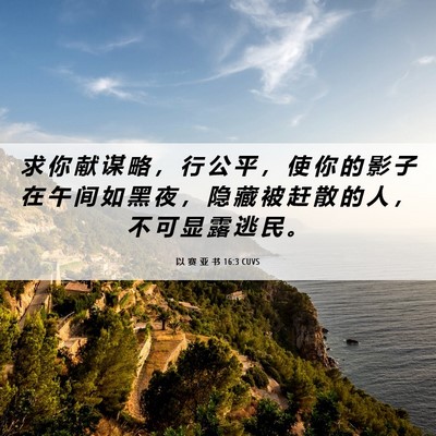 Picture 06 - 以 赛 亚 书 16:3 CUVS - 求 你 献 谋 略 ， 行 公 平 ， 使 你 - Bible Verse Picture