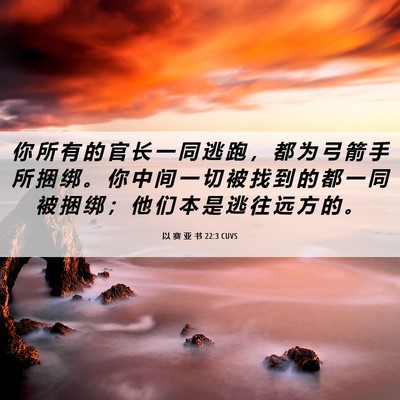 Picture 06 - 以 赛 亚 书 22:3 CUVS - 你 所 有 的 官 长 一 同 逃 跑 ， 都 - Bible Verse Picture