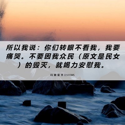 Picture 06 - 以 赛 亚 书 22:4 CUVS - 所 以 我 说 ： 你 们 转 眼 不 看 我 - Bible Verse Picture