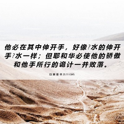 Picture 06 - 以 赛 亚 书 25:11 CUVS - 他 必 在 其 中 伸 开 手 ， 好 像 ? 水 - Bible Verse Picture