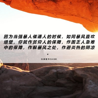 Picture 06 - 以 赛 亚 书 25:4 CUVS - 因 为 当 强 暴 人 催 逼 人 的 时 候 - Bible Verse Picture