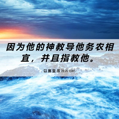 Picture 06 - 以 赛 亚 书 28:26 CUVS - 因 为 他 的 神 教 导 他 务 农 相 宜 - Bible Verse Picture