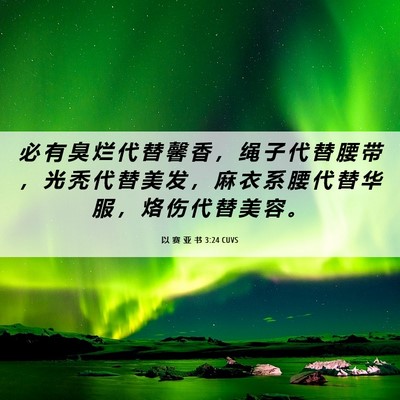 Picture 06 - 以 赛 亚 书 3:24 CUVS - 必 有 臭 烂 代 替 馨 香 ， 绳 子 代 - Bible Verse Picture