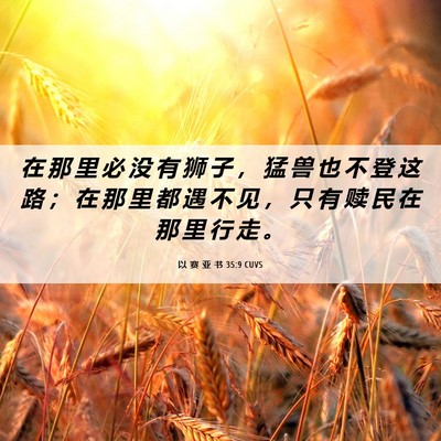 Picture 06 - 以 赛 亚 书 35:9 CUVS - 在 那 里 必 没 有 狮 子 ， 猛 兽 也 - Bible Verse Picture