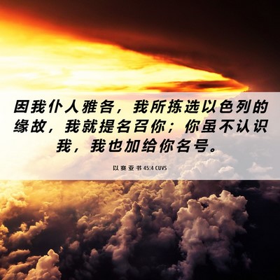 Picture 06 - 以 赛 亚 书 45:4 CUVS - 因 我 仆 人 雅 各 ， 我 所 拣 选 以 - Bible Verse Picture