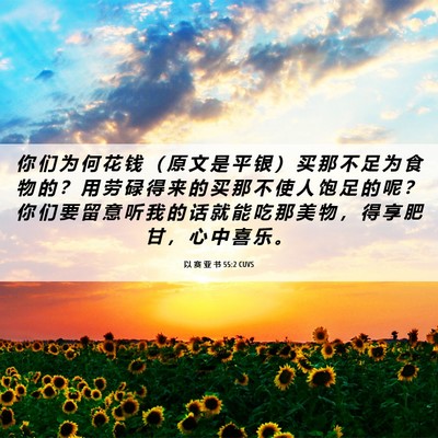 Picture 06 - 以 赛 亚 书 55:2 CUVS - 你 们 为 何 花 钱 （ 原 文 是 平 银 - Bible Verse Picture