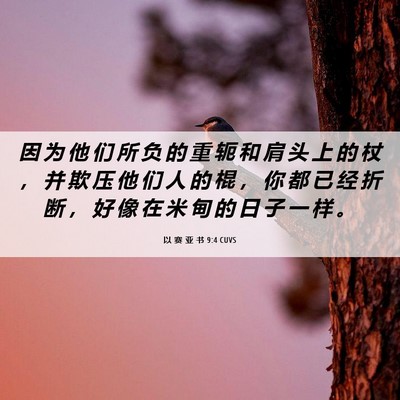 Picture 06 - 以 赛 亚 书 9:4 CUVS - 因 为 他 们 所 负 的 重 轭 和 肩 头 - Bible Verse Picture