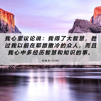 Picture 06 - 传 道 书 1:16 CUVS - 我 心 里 议 论 说 ： 我 得 了 大 智 - Bible Verse Picture