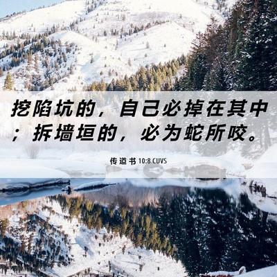 Picture 06 - 传 道 书 10:8 CUVS - 挖 陷 坑 的 ， 自 己 必 掉 在 其 中 - Bible Verse Picture