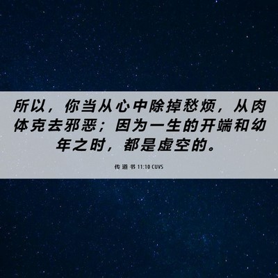 Picture 06 - 传 道 书 11:10 CUVS - 所 以 ， 你 当 从 心 中 除 掉 愁 烦 - Bible Verse Picture