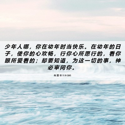 Picture 06 - 传 道 书 11:9 CUVS - 少 年 人 哪 ， 你 在 幼 年 时 当 快 - Bible Verse Picture