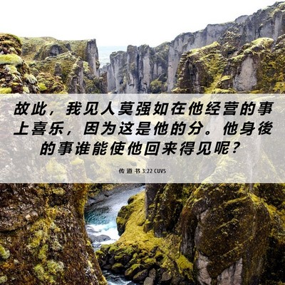 Picture 06 - 传 道 书 3:22 CUVS - 故 此 ， 我 见 人 莫 强 如 在 他 经 - Bible Verse Picture