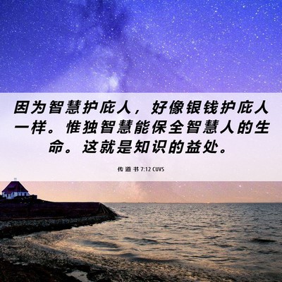 Picture 06 - 传 道 书 7:12 CUVS - 因 为 智 慧 护 庇 人 ， 好 像 银 钱 - Bible Verse Picture