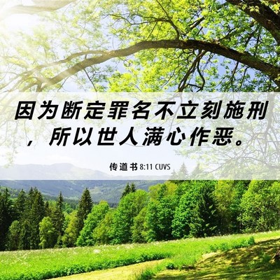 Picture 06 - 传 道 书 8:11 CUVS - 因 为 断 定 罪 名 不 立 刻 施 刑 ， - Bible Verse Picture