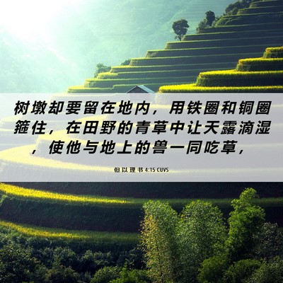 Picture 06 - 但 以 理 书 4:15 CUVS - 树 墩 却 要 留 在 地 内 ， 用 铁 圈 - Bible Verse Picture