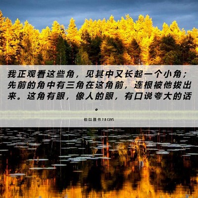 Picture 06 - 但 以 理 书 7:8 CUVS - 我 正 观 看 这 些 角 ， 见 其 中 又 - Bible Verse Picture