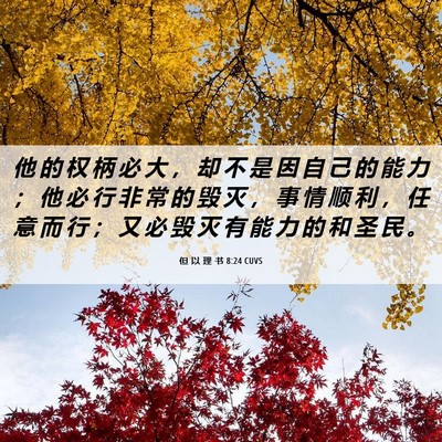 Picture 06 - 但 以 理 书 8:24 CUVS - 他 的 权 柄 必 大 ， 却 不 是 因 自 - Bible Verse Picture