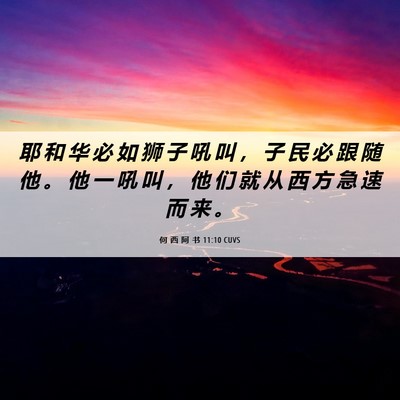 Picture 06 - 何 西 阿 书 11:10 CUVS - 耶 和 华 必 如 狮 子 吼 叫 ， 子 民 - Bible Verse Picture