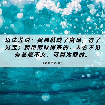 Picture 06 - 何 西 阿 书 12:8 CUVS - 以 法 莲 说 ： 我 果 然 成 了 富 足 - Bible Verse Picture